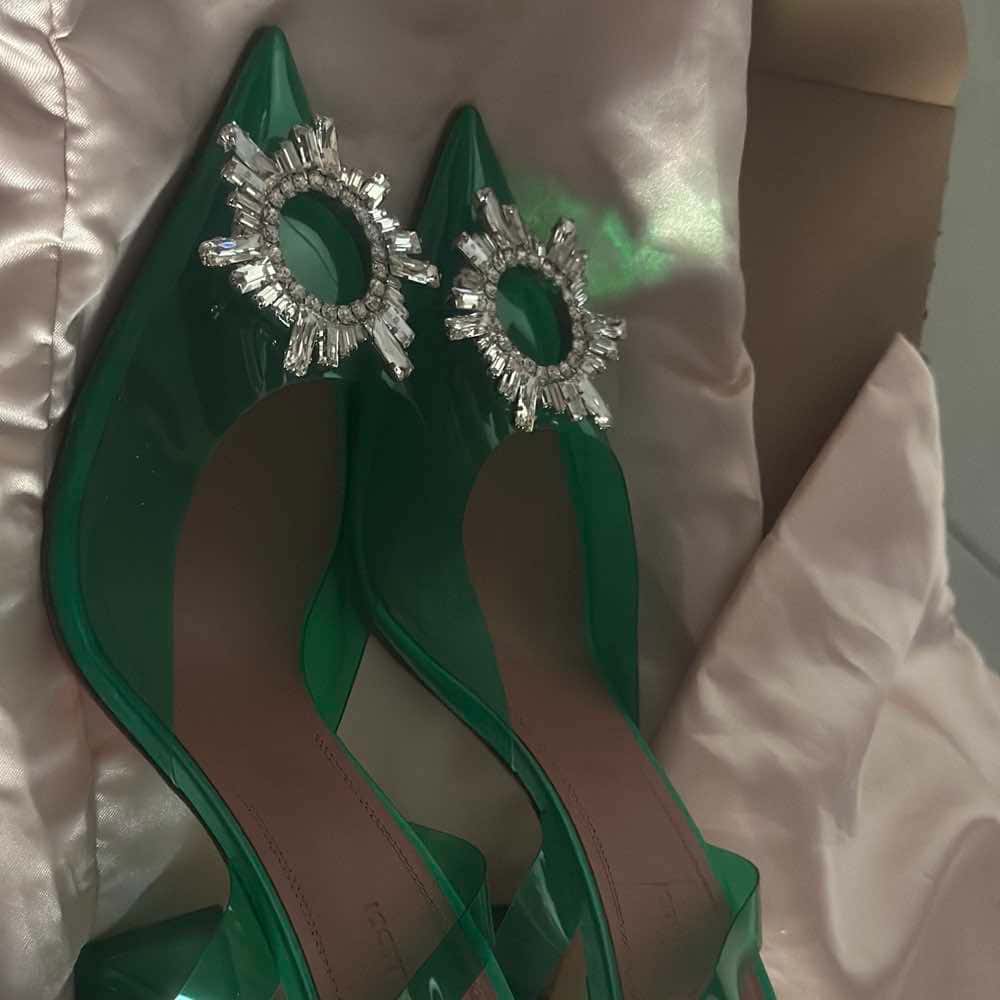 Amina Muaddi Begum Slingback Pumps Green Good - Model View
