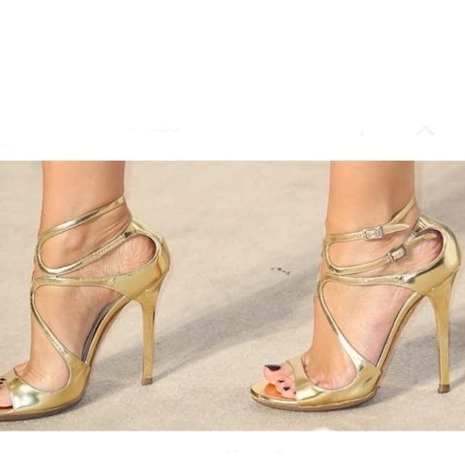 Jimmy Choo Lang Heel Sandals Gold Leather Good - Box View