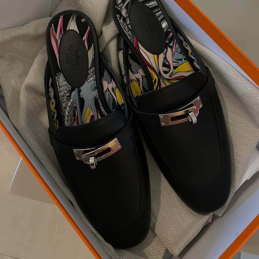 Hermès Oz Mule Cotton Toile Black Leather Never worn, with tag - Box View