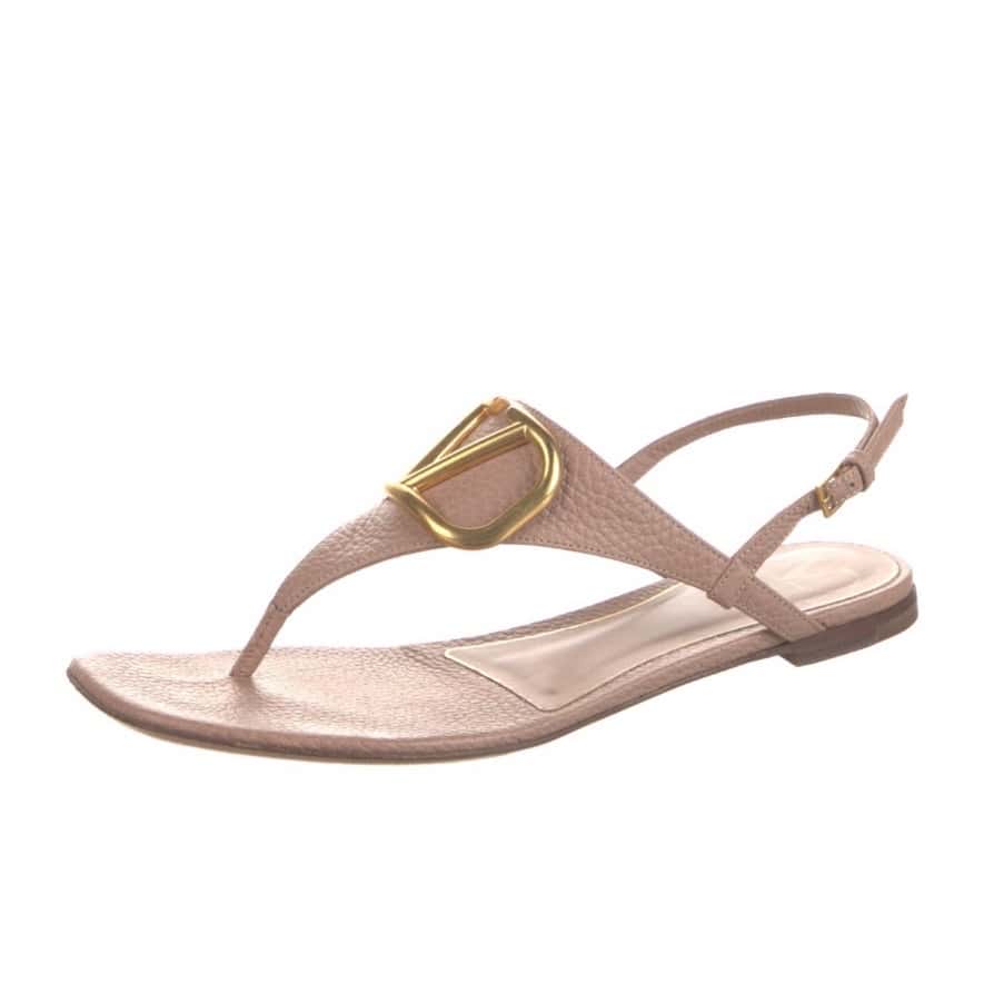Valentino VLogo Nude Sandals Beige Leather Very good - Model View