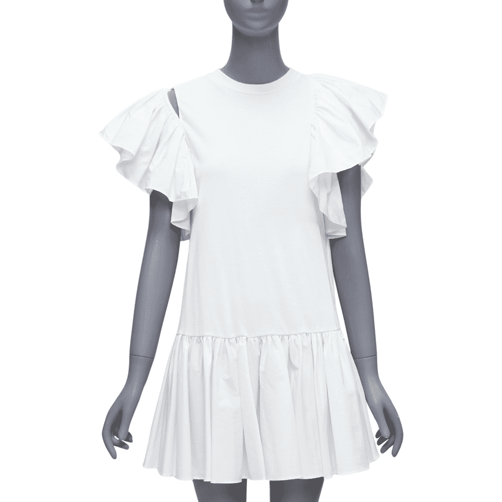 Alexander McQueen Ruffled Flared Dress White Cotton Very good - Front View