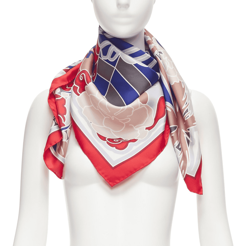 Chanel Lion Palm Scarf Red Silk Never worn - Front View