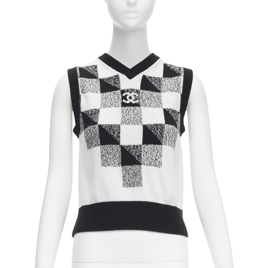Chanel Check CC Sweater Vest Black Cashmere Never worn - Front View