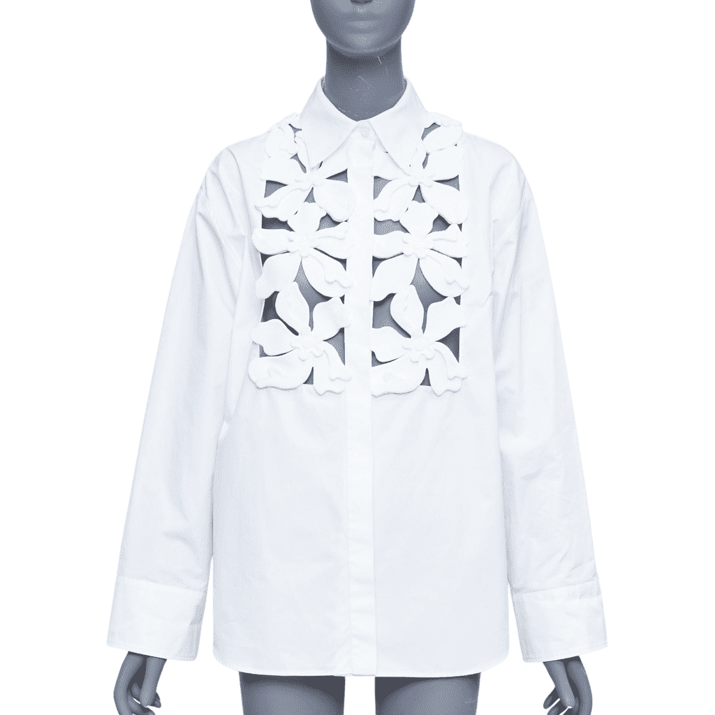Valentino Floral Bib Shirt White Cotton Very good - Front View