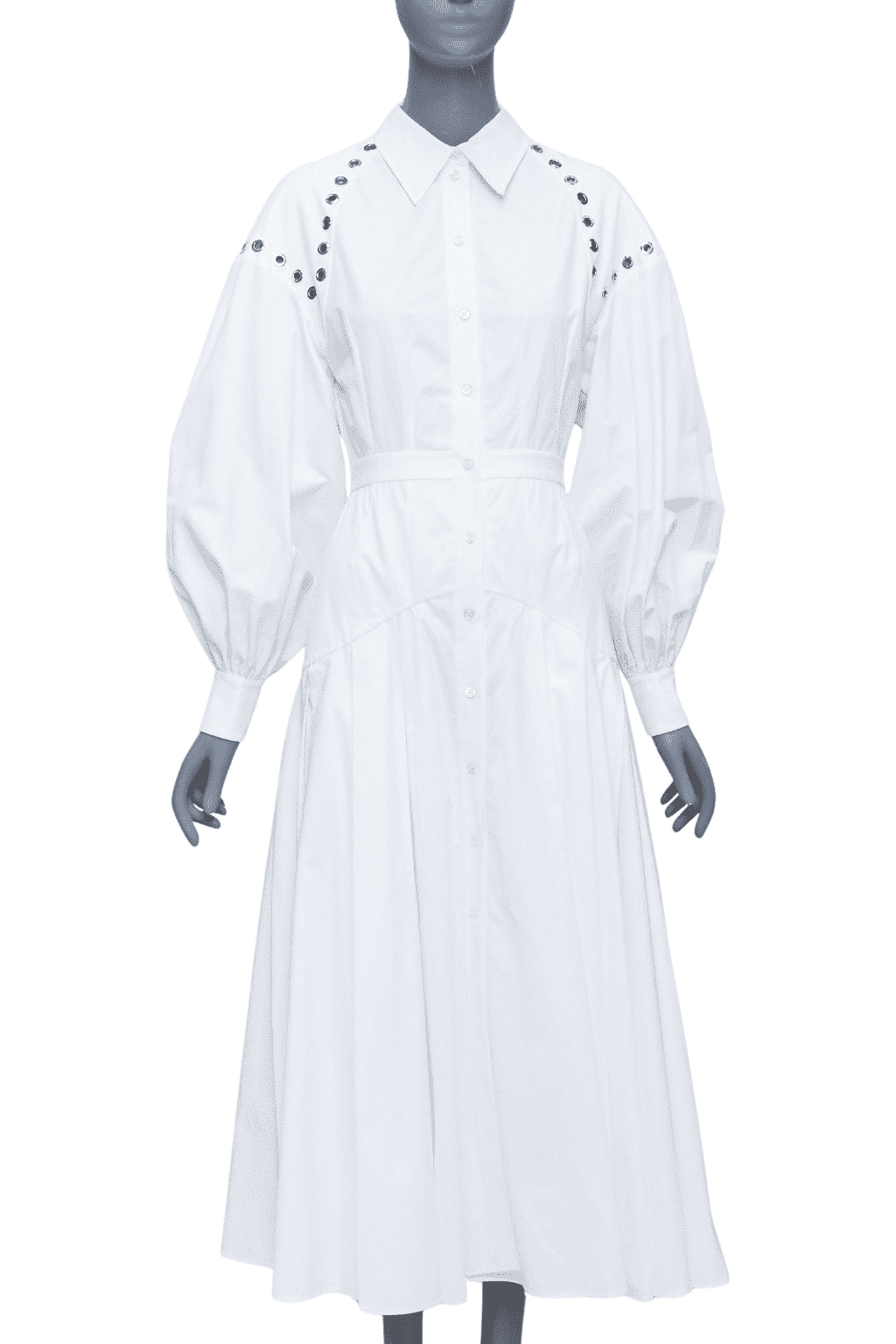 Alexander McQueen Grommet Midi Dress White Cotton Good - Front View