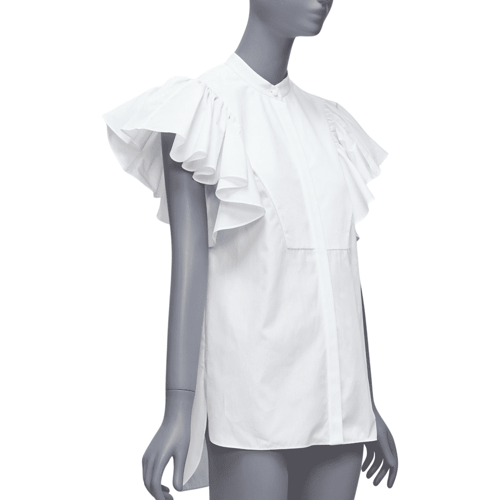 Alexander McQueen Frill Mandarin Shirt White Cotton Very good - Front View