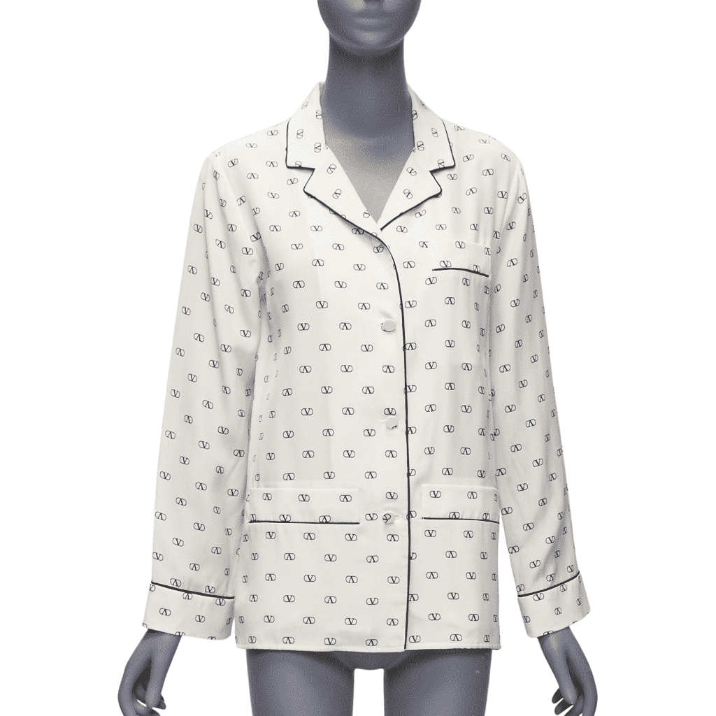 Valentino Garavani Piping Pajama Shirt Beige Silk Never worn, with tag - Front View
