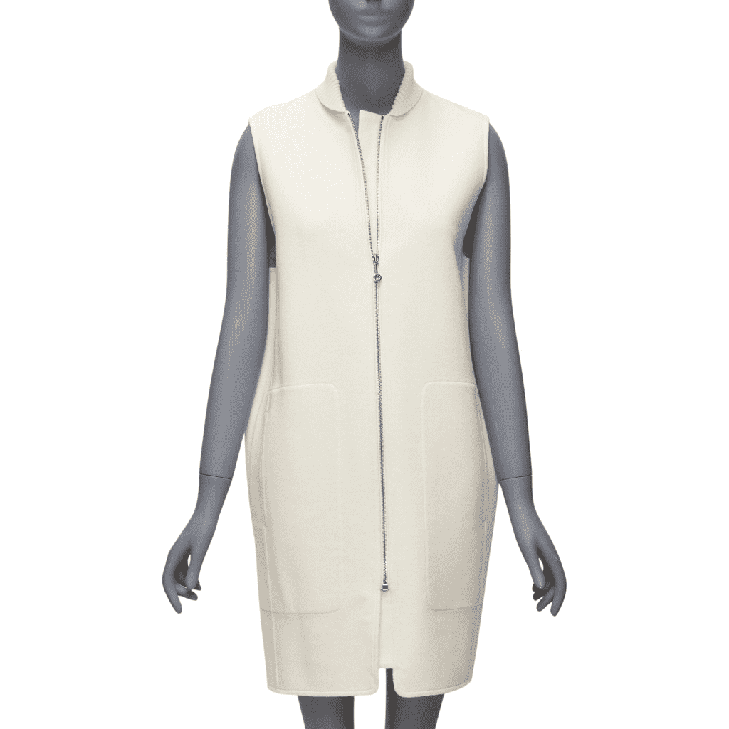 Hermès Cream Ribbed Sleeveless Coat Beige Cashmere Never worn - Front View
