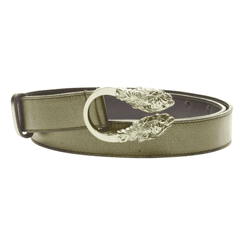 Gucci Hammered Buckle Leather Belt Gold Leather Very good - Front View