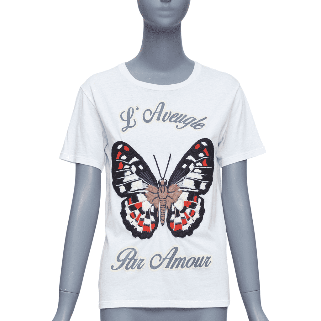 Gucci Butterfly Embroidered Tee White Cotton Never worn - Front View
