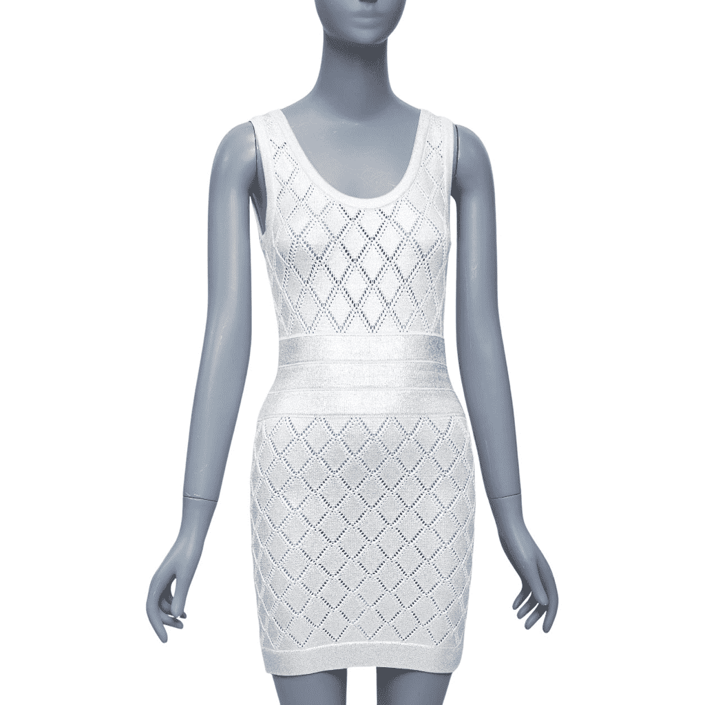 Balmain Argyle Knit Dress Silver Viscose Never worn - Front View
