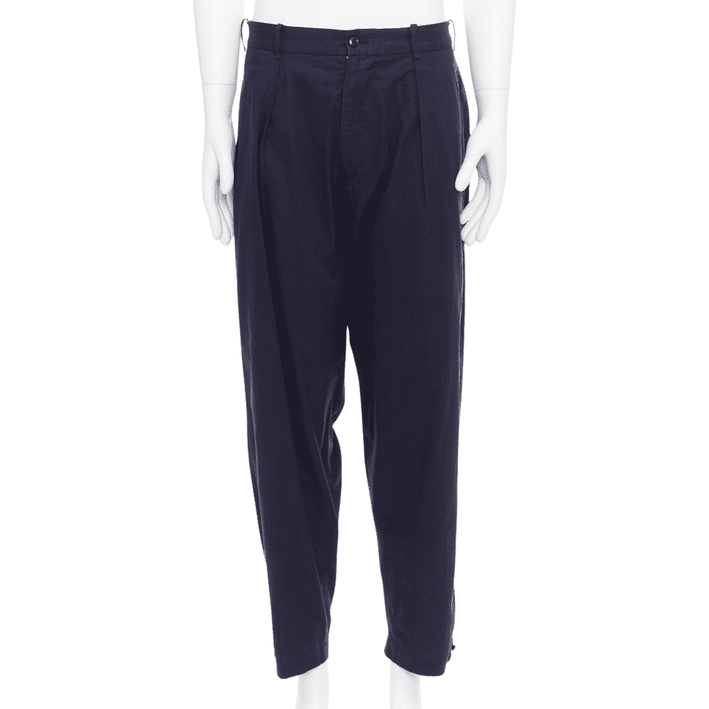 Yohji Yamamoto Cotton Pleated Pants Navy Cotton Good condition - Front View