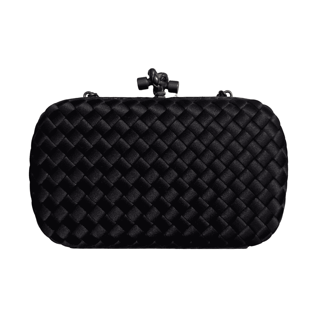 Bottega Veneta Chain Knot Clutch Black Satin Very good condition - Front View