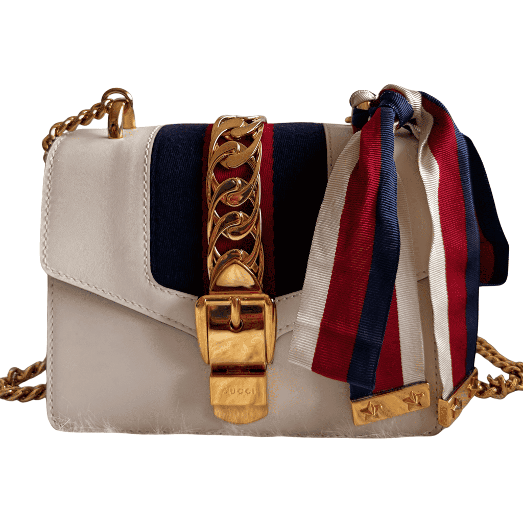 Gucci Sylvie White Mini Chain White Leather Very good condition - Front View