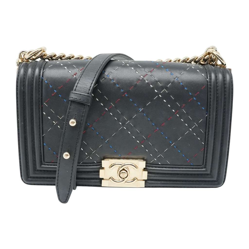 Chanel Boy Bag Black Medium tricolor Black Leather Fair - Front View