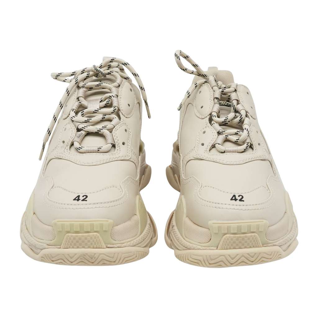 Balenciaga Cream Faux Leather Triple S Sneakers Size 42 Beige Good - Front View