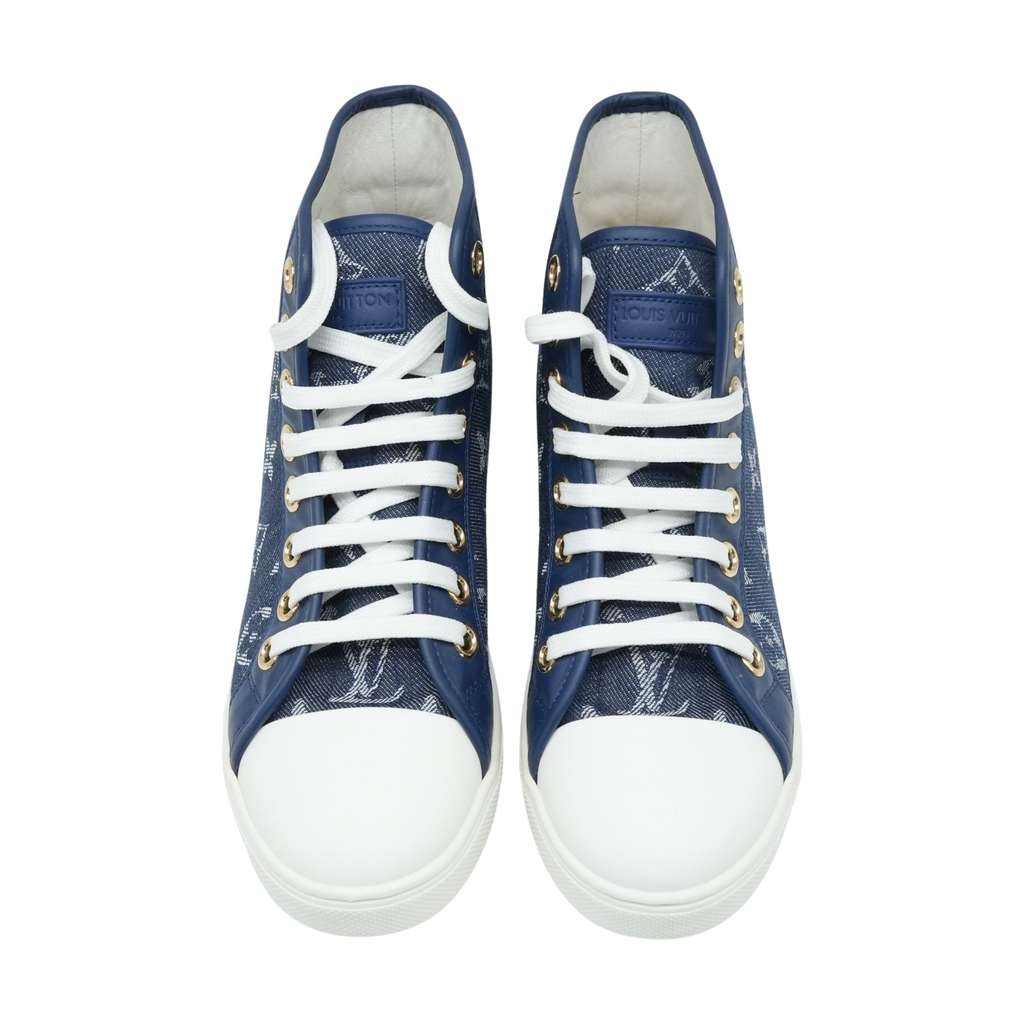 Louis Vuitton High-Top Denim Monogram Stellar Sneaker Size 36.5 Blue Denim Very good - Front View