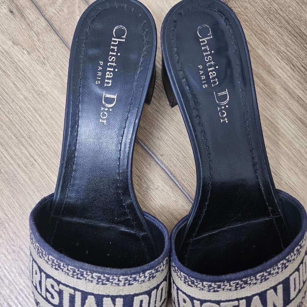 Christian Dior Dway Slide Sandals Navy Canvas Good - Back View