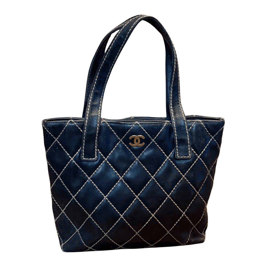 Chanel Small Tote Bag Black Leather Good - Front View