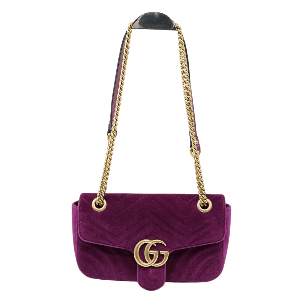 Gucci GG Marmont Shoulder Bag Matelasse Velvet Purple Velvet Fair - Front View