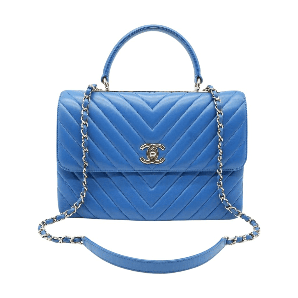 Chanel Trendy CC Top Handle Blue Chevron Quilted Leather 27043274 Blue Leather Fair - Front View