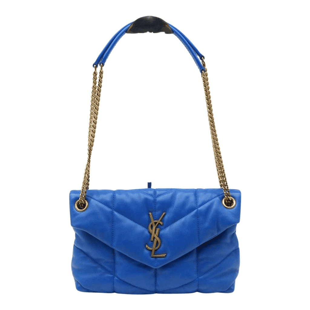 Saint Laurent Loulou Blue Quilted Leather Small Shoulder Bag Blue Leather Good - Front View
