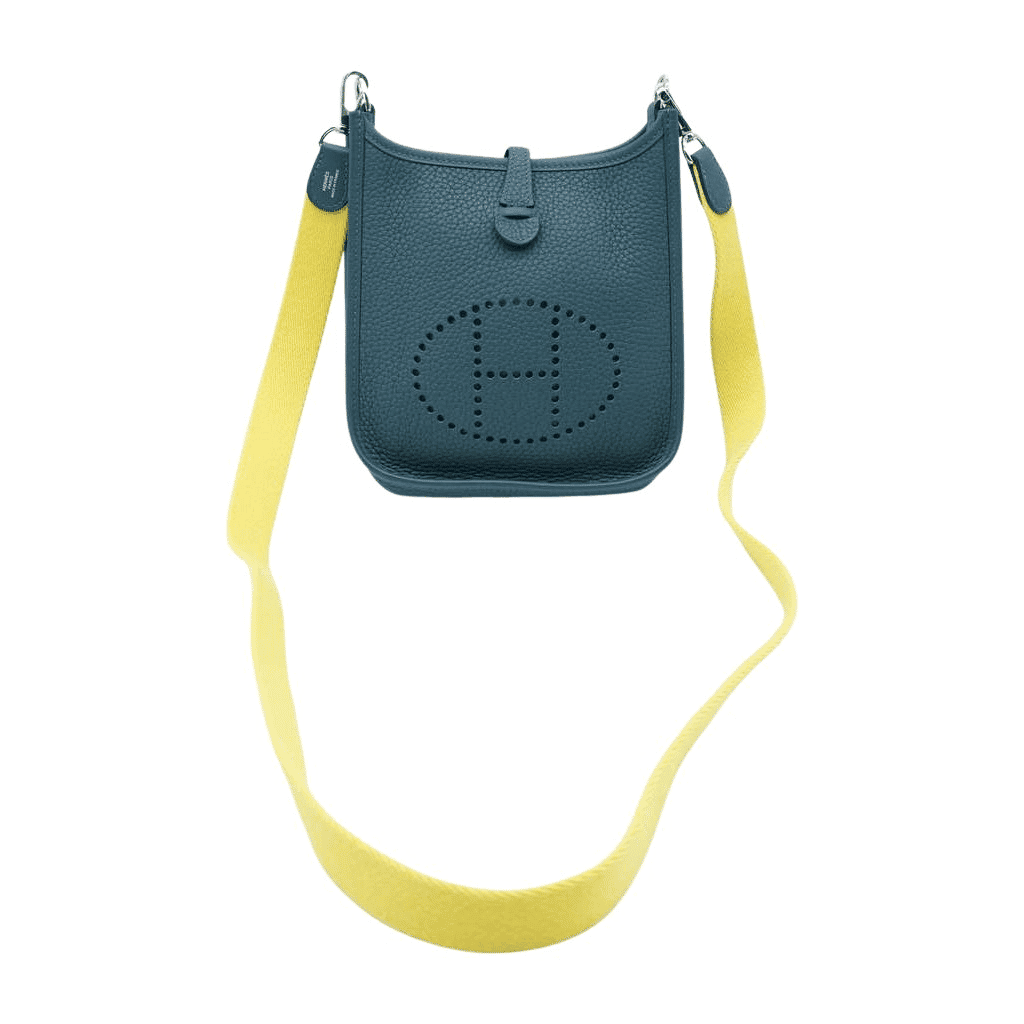 Hermès Evelyne III TPM Clemence Corvert Silver HW Yellow shoulder Green Leather Good - Front View