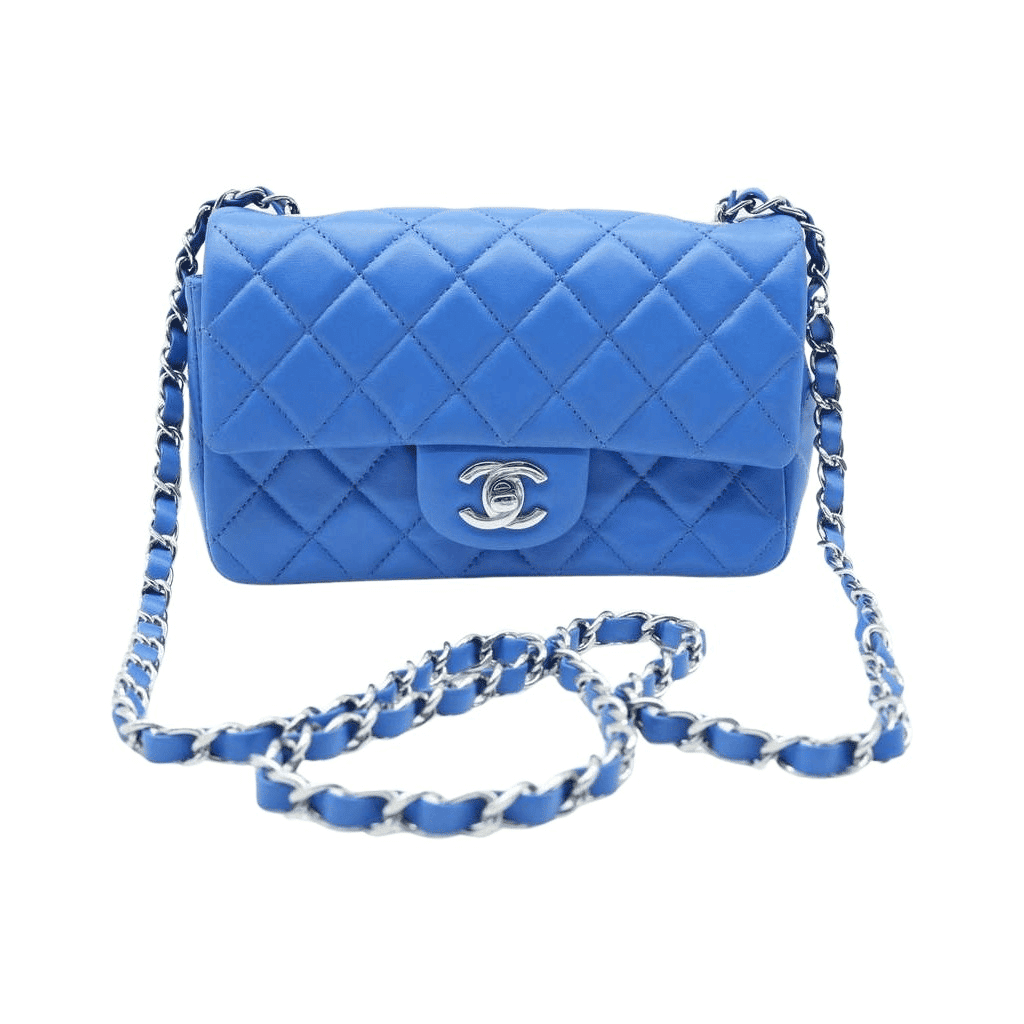 Chanel Mini Metalasse Classic Rectangular Flap Bag Blue Lambskin Bag Blue Very good - Front View