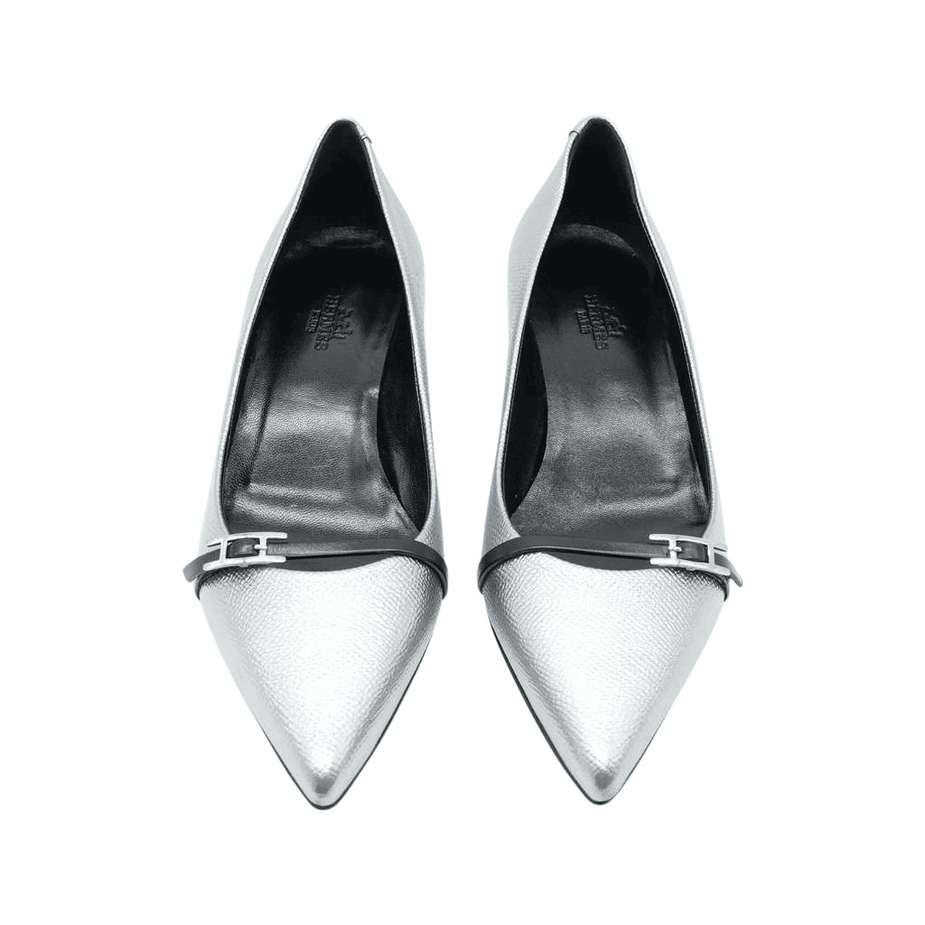 Hermès Ballet Flats Silver Size 36 Silver Leather Good - Front View