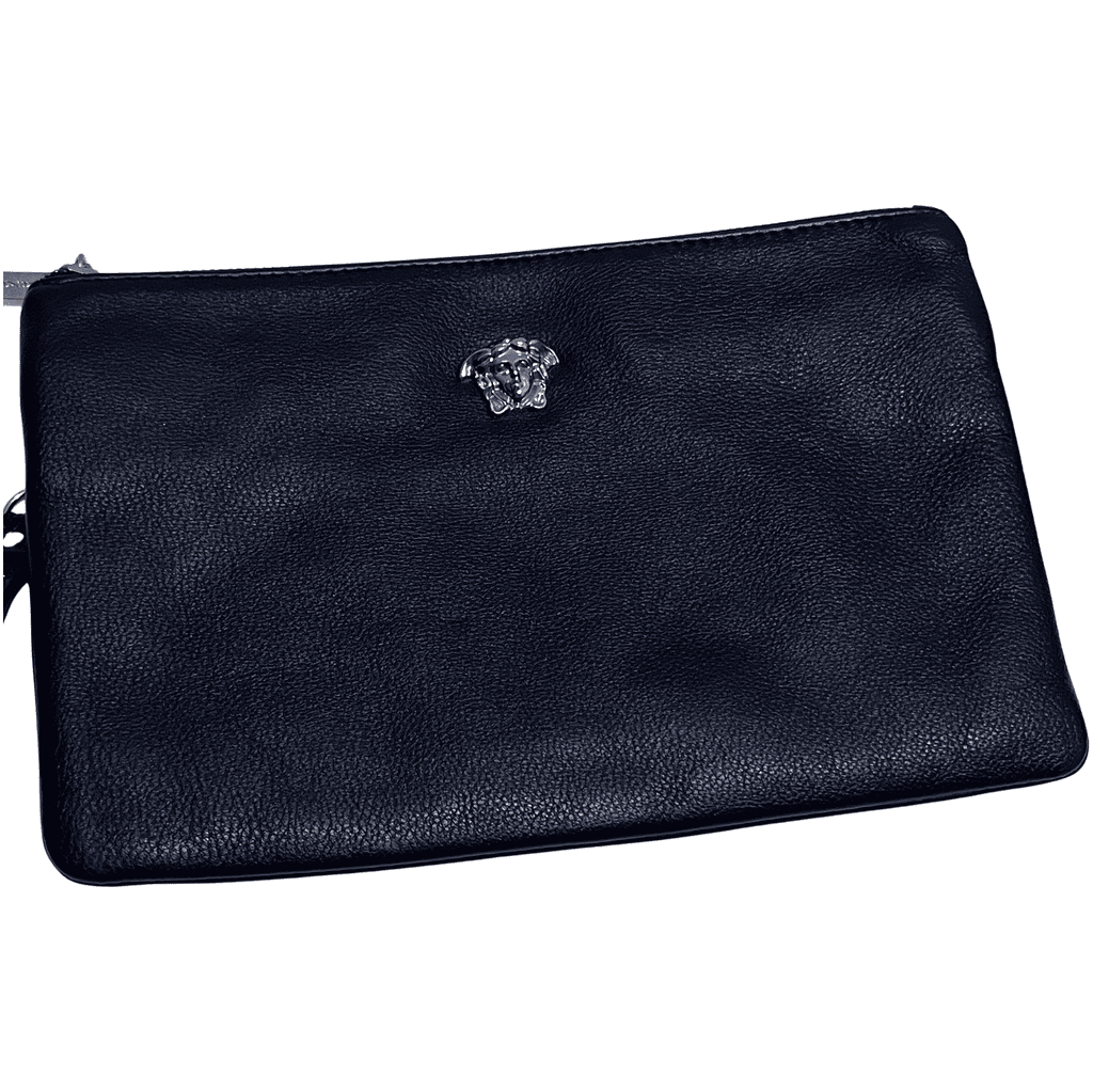Gianni Versace La Medusa Clutch Black Leather Very good condition - Front View