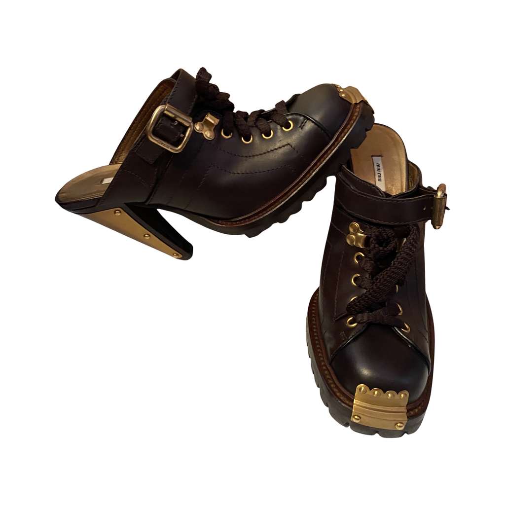 Miu Miu Miu Miu Platform Mules Brown Leather Never worn - Front View