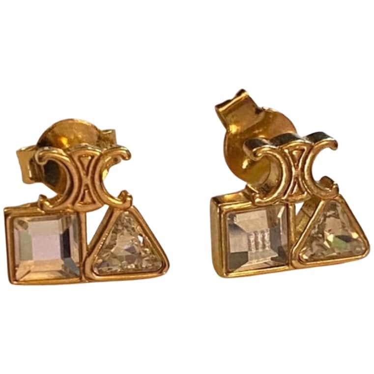 Celine Celine Geometric Triomphe Earrings Gold Brass Very good condition - Front View