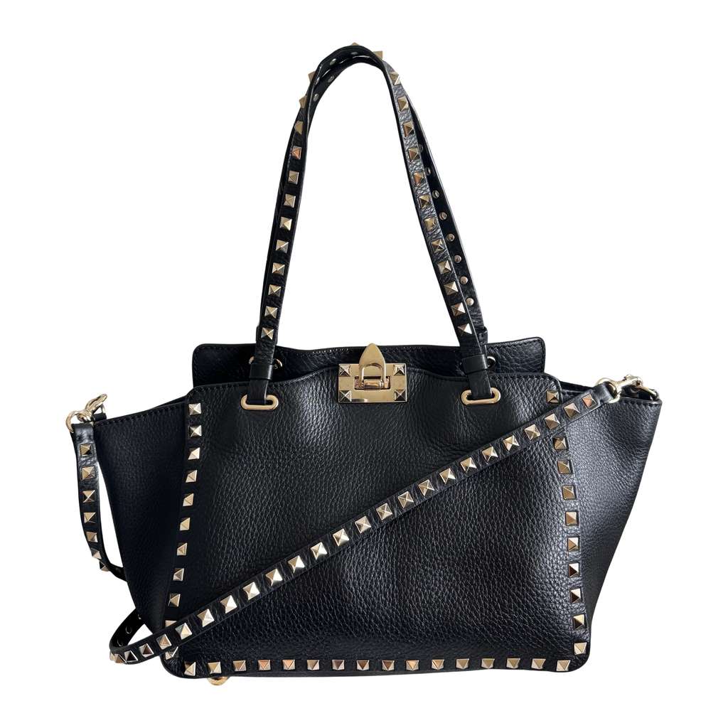 Valentino Garavani Rockstud Leather Tote Black Leather Very good condition - Front View