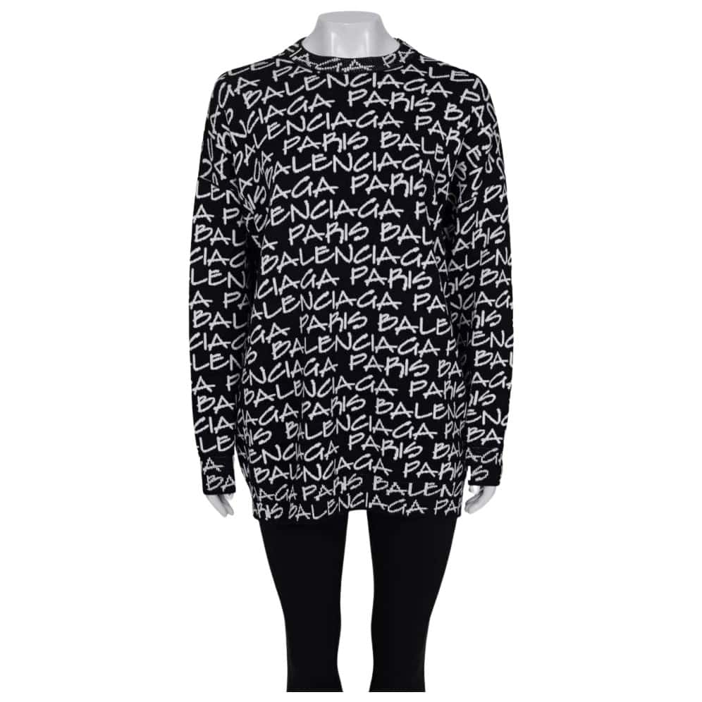 Balenciaga Oversize Logo Print Sweater Black Wool Very good condition - Front View