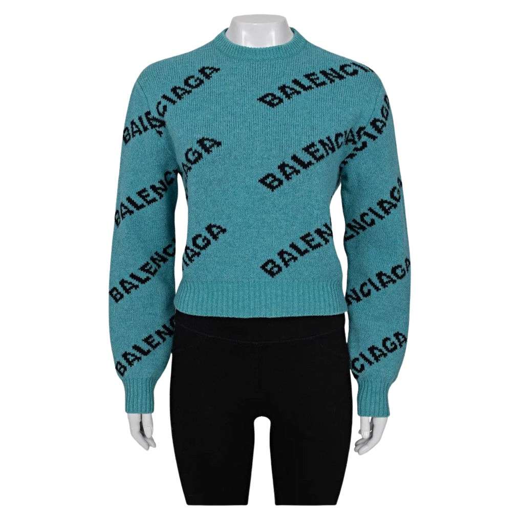 Balenciaga Logo Sweater Green Wool Very good condition - Front View