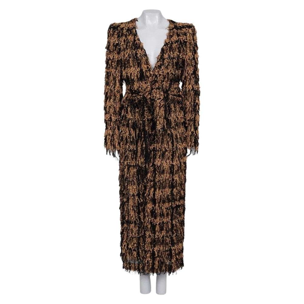 Balmain Long Cardigan with Luxurious Fringe Black Silk Very good condition - Front View