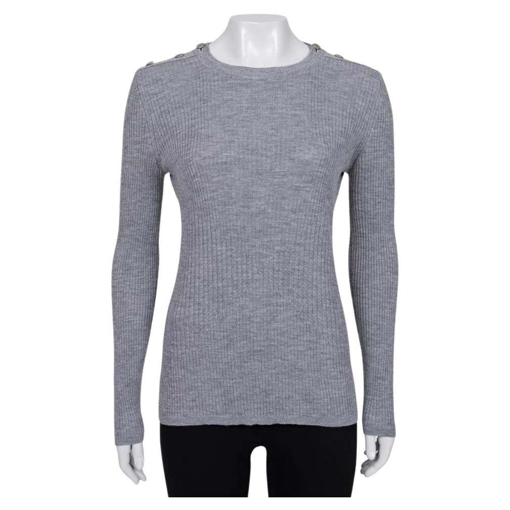 Chanel Fitted Sweater with Signature Buttons Silver Cotton Very good condition - Front View
