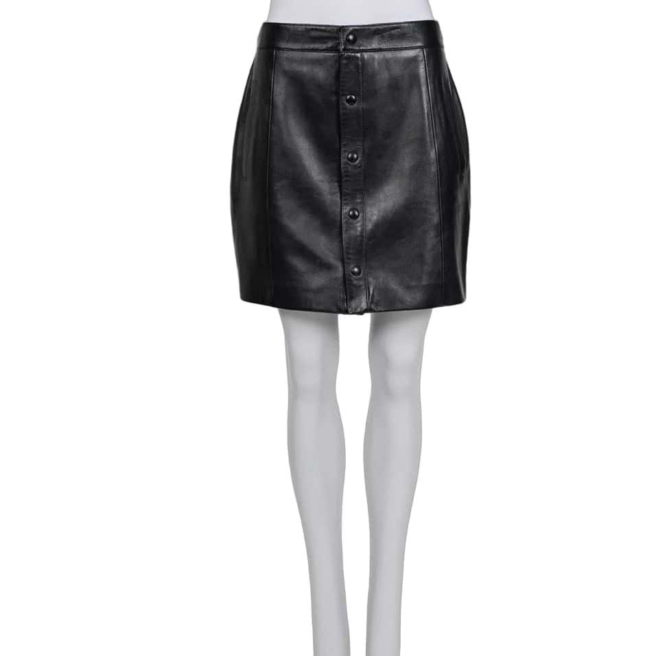 Saint Laurent Saint Laurent Black Leather A-Line Button-Up Skirt Sz 42 Pre-owned Black Leather Good - Front View