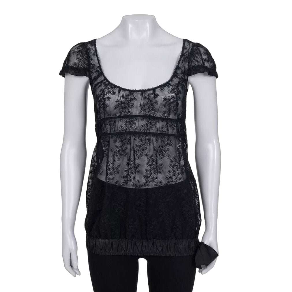 Chanel Chanel Elegant Black Lace Top with Bow - Size S / FR36 Pre-owned Black Lace Good - Front View