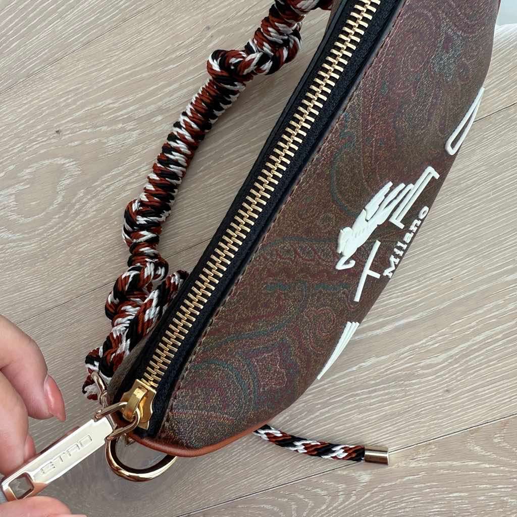 Etro Paisly Print Logo Brown Canvas Gold Never worn - Model View