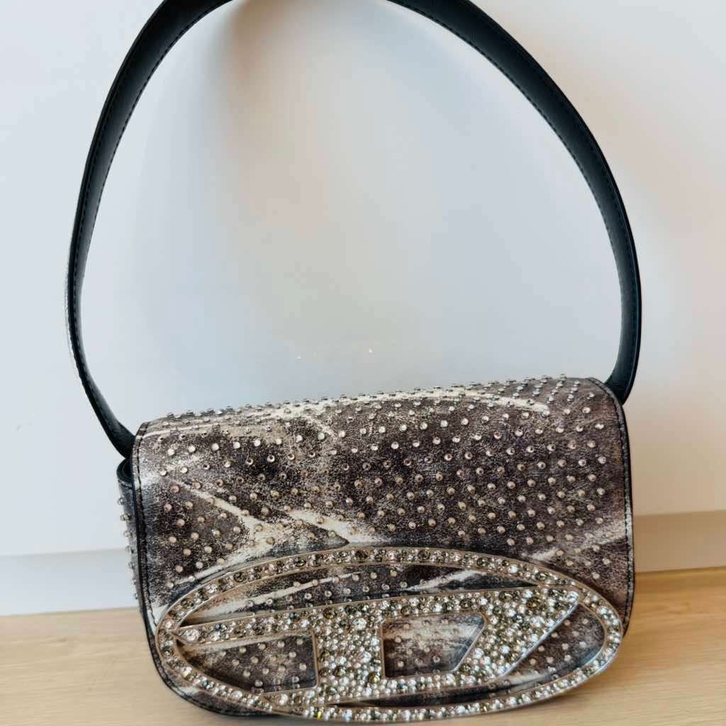 Diesel Crystal-Embellished Grey Leather White Gold Never worn - Back View