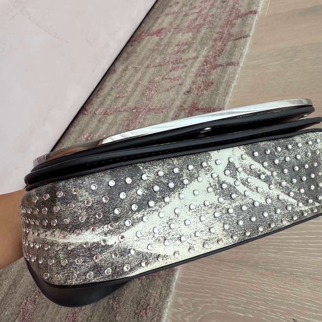 Diesel Crystal-Embellished Grey Leather White Gold Never worn - Box View