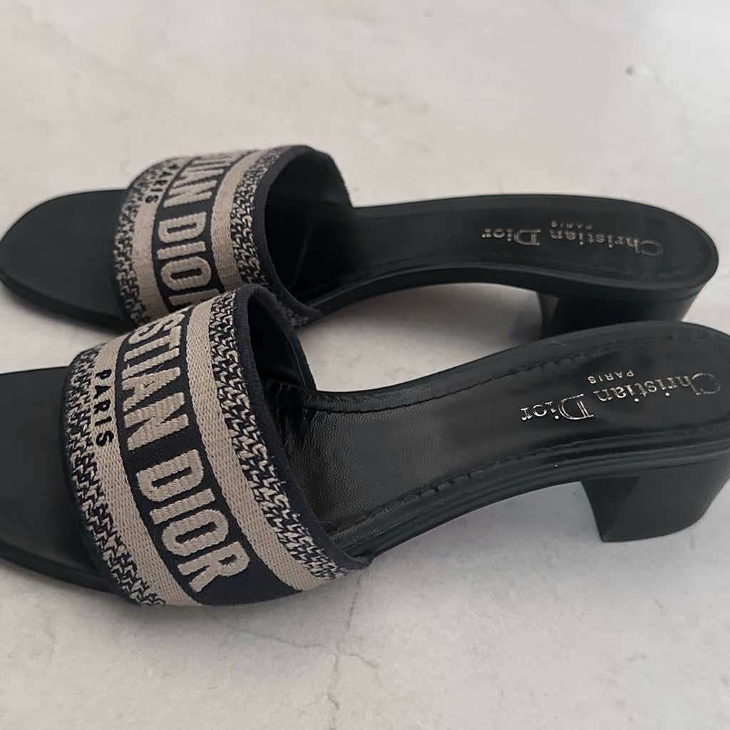 Christian Dior Dway Slide Sandals Navy Canvas Good - Inside View