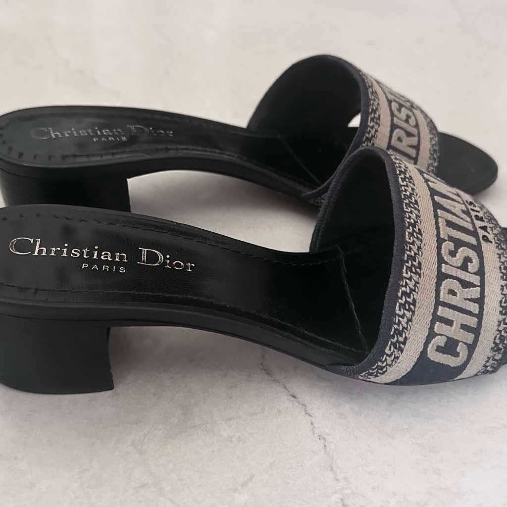 Christian Dior Dway Slide Sandals Navy Canvas Good - Model View