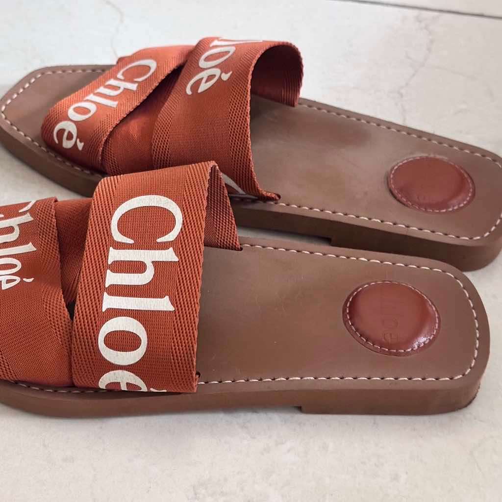 Chloé Woody Flat Slides 40 Brown Canvas Good condition - Model View