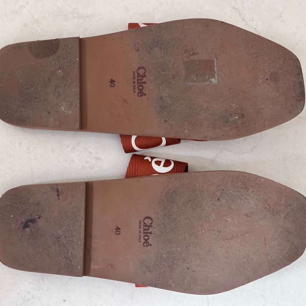 Chloé Woody Flat Slides 40 Brown Canvas Good condition - Box View