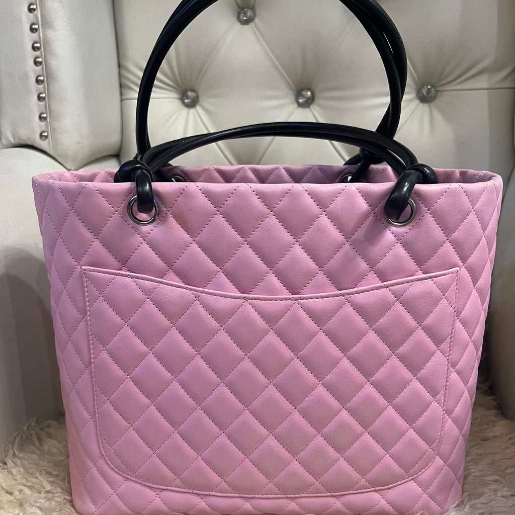 Chanel Cambon Tote Bag Pink Leather Metal Good condition - Back View