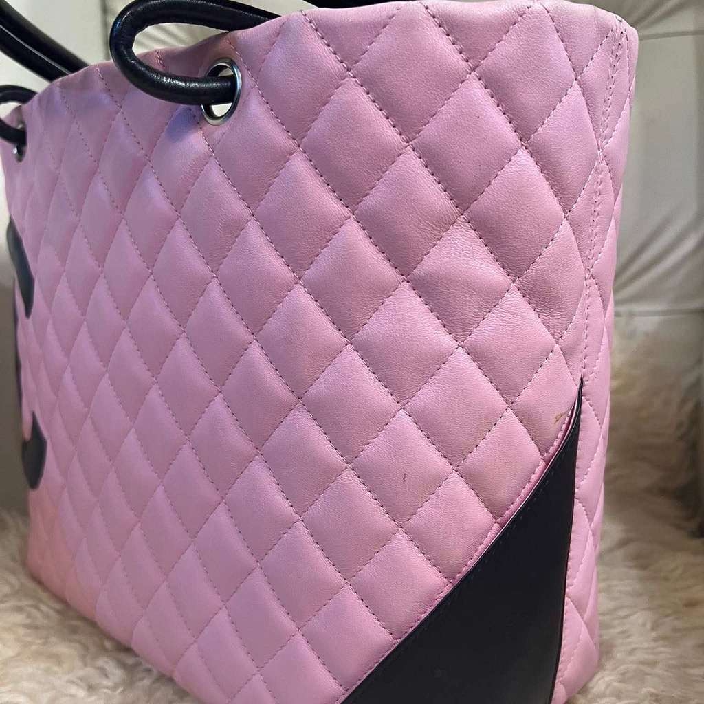 Chanel Cambon Tote Bag Pink Leather Metal Good condition - Inside View