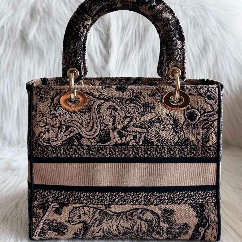 Christian Dior Lady D-Lite Medium Beige Cotton Metal Very good condition - Back View