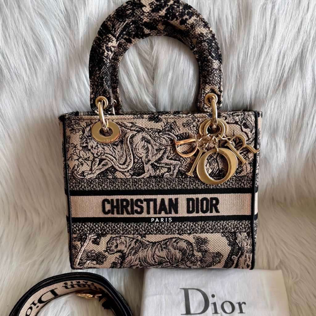 Christian Dior Lady D-Lite Medium Beige Cotton Metal Very good condition - Box View